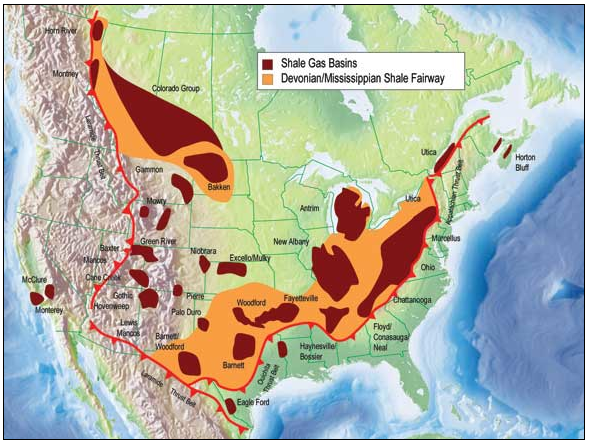 Shale gas reserves of north america